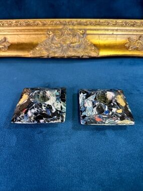 Borge Applied Arts Multicolored Abstract  Candle Stick Holders Set Of 2 Square